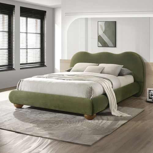 Finamore Queen Bed, Olive Green Velvet / FM72005GR-Q-BED