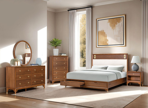 Hepburne Queen Bed w/ Storage, Walnut / FM74000WN-Q-ST-BED