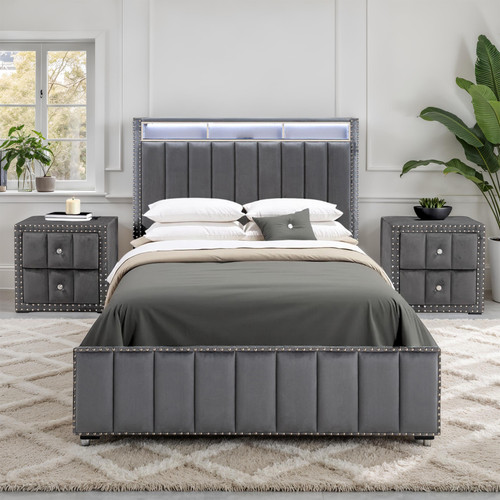 Farese Queen Bed W/ 2 Nightstands / SL7001DG-Q-3PC-2NS