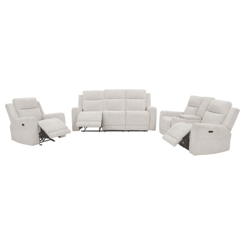 Kennett 3-piece Chenille Power Reclining Sofa Set Ivory / CS-610151P-S3