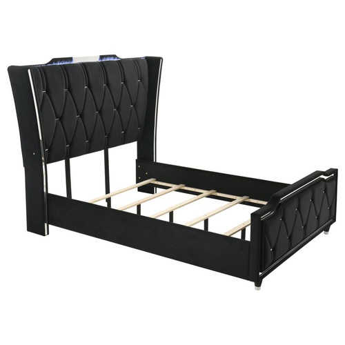 Lorient Queen LED Upholstered Wingback Bed Black / CS-223161Q