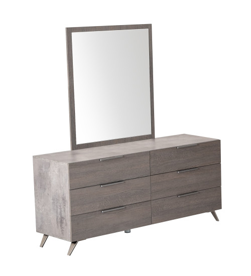 Bronx Italian Modern Faux Concrete & Grey Dresser & Mirror Set / VGACBRONX-DRSR-MIR-SET