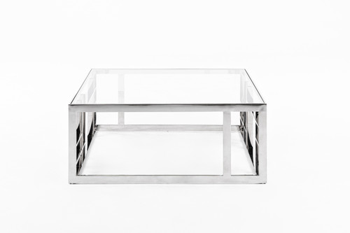 Stephen - Modern Glass & Stainless Steel Square Coffee Table / VGHB-341E