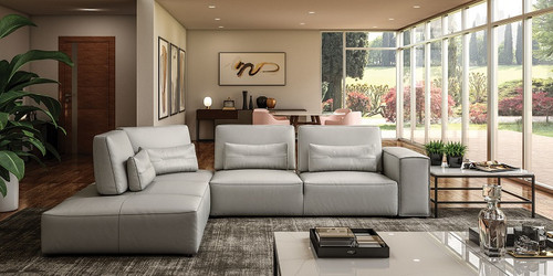 Hollywood - Italian Light Grey Leather LAF Chaise Sectional Sofa / VGCC-HOLLYWOOD-GREY-LAF-SECT