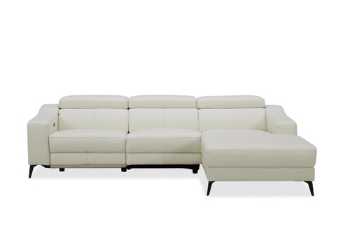 Rampart - Modern L-Shape RAF White Leather Sectional Sofa with 1 Recliner / VGKM-5325-RAF-WHT-SECT