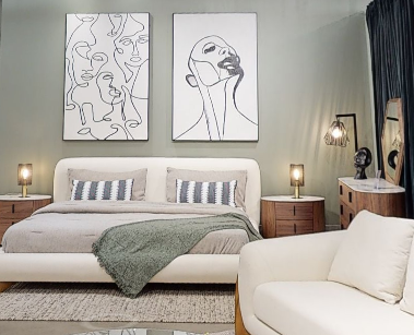 Fleury - Contemporary Cream Fabric and Walnut EK Bedroom Set / VGCS-21073-BED-SET-eastern