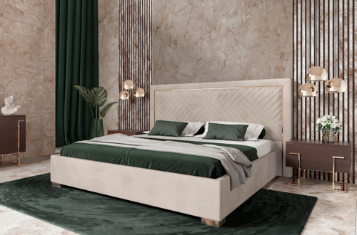 Corrico - Off White Velvet Modern Q Bed / VGVCBD1906-19-BED-Q