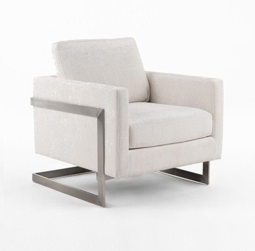 Prince - Contemporary Off White Fabric + Silver Accent Chair / VGRH-RHS-AC-255-SW