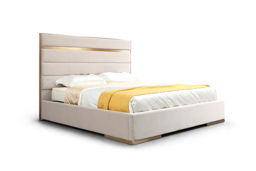 Cartier - Modern Beige Velvet and Brushed Brass Q Bed / VGVC-BDAD02-BGE-BB-BED-Q