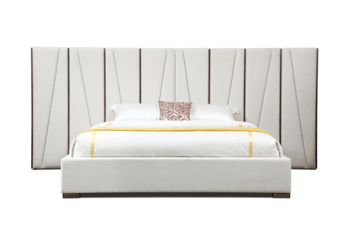 Nixa - Modern Beige Velvet + Brushed Bronze Bed-queen / VGVC-BD1909-BED-BGE-queen