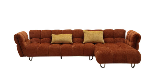 Jacinda - Modern Burnt Orange Fabric Right Facing Sectional Sofa + 2 Yellow Pillows / VGEV-23106-ORG-RAF