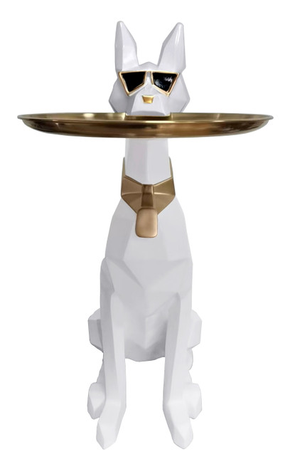 Cool Dog With Plate Modern White + Gold Sculpture / VGTH-62402