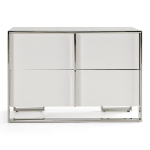 Cartier - Modern White + Stainless Steel Nightstand / VGVC-NA002-WHT