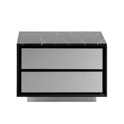 Concord - Modern Black Marble + Black Ash + Aluminum Nightstand / VGVC-N2301