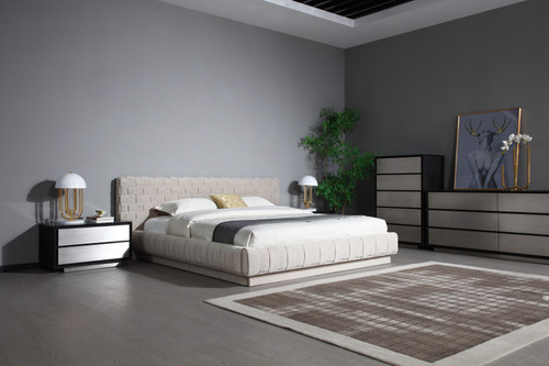 Eastern King Modrest Concord - Modern Grey Velvet + Black Marble + Black Ash + Aluminum Bedroom Set / VGVC-BD2311-2301-SET-EK