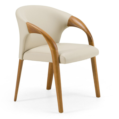 Modrest Wynetta Mid-Century Modern Grey Vegan Leather + Walnut Dining Chair / VGCSACH-19075-WAL