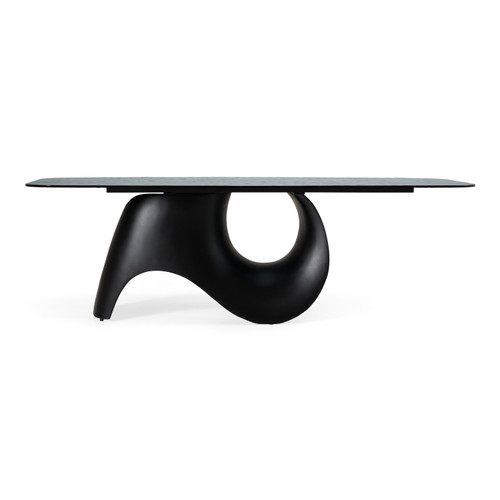 Neptune - Modern Grey Wave Glass + Black Dining Table / VGVC-T2378