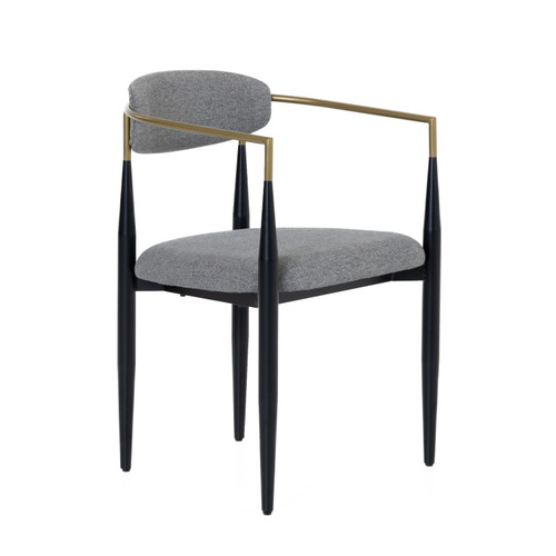 Buchtel - Mid-Century Modern Medium Grey + Gold Arm + Black Dining Chair / VGDW-J1312-MEDGRY