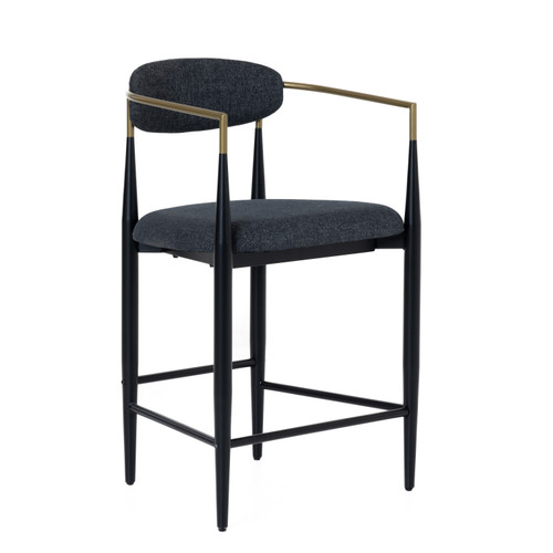 Buchtel - Mid-Century Modern Dark Grey + Gold Arm + Black Counter Chair / VGDW-J1313-DKGRY