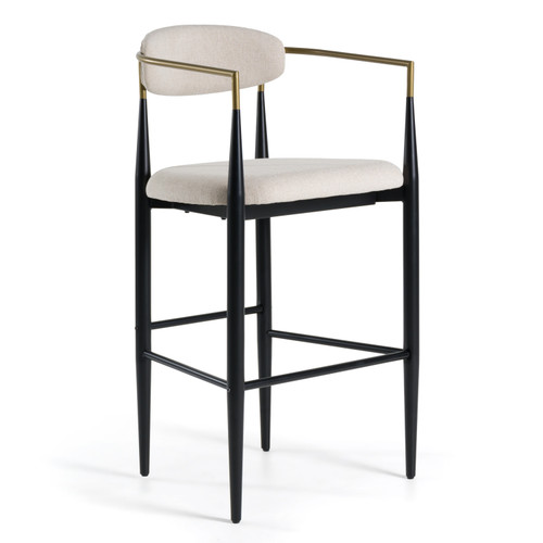 Buchtel - Mid-Century Modern Beige + Gold Arm + Black Bar Chair / VGDW-J1314-BGE