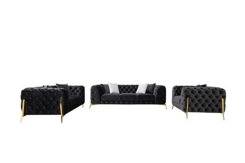 Clarice - Transitional Black Velvet Sofa Set / VGAH-SF1013-SET-BLK
