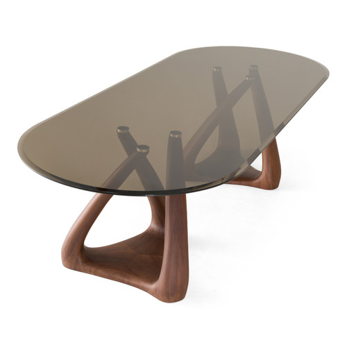 Christy - Mid-Century Modern Grey Glass + Walnut Oval Dining Table / VGRY-RY-1101