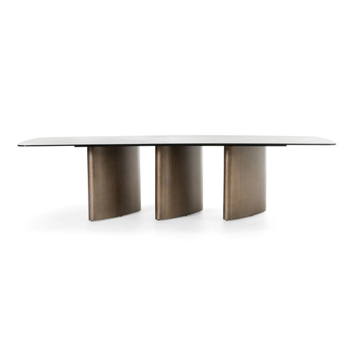 Bounty - Modern White Ceramic + Antique Brass Dining Table / VGFA-DT2015