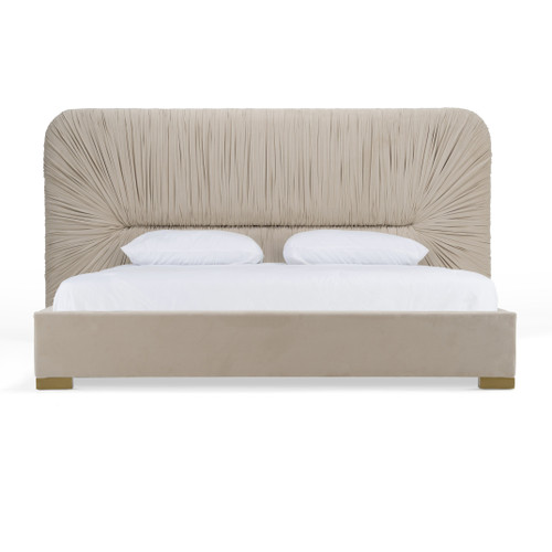 Queen Modrest Florence - Modern Beige Velvet + Gold Bed / VGVC-BD2410-BED-Q