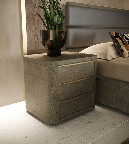 Lois - Modern Beige Shagreen + Brass Nightstand / VGVC-N2408