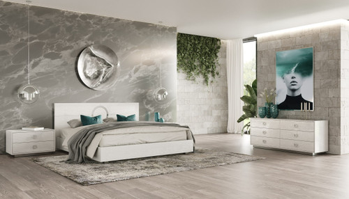 California King A&X Ovidius + Victoria - Modern White Crocodile Lacquer Bedroom Set / VGUN-OVIDVICT-SET-WHT-CK
