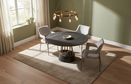 Cotopaxi - Modern Charcoal + Brass Round Dining Table / VGNR-NI90202