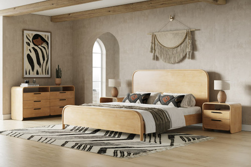 Queen Dresden - Modern Natural Acacia 2-Drawer Nightstand Bedroom Set / VGWD-BH-VF-SET-2-Q