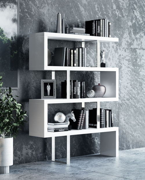 Maze Modern White High Gloss Bookcase / VGBBMD105-WHT