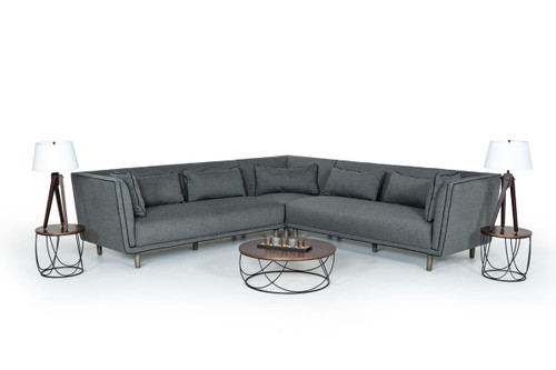 Conway Mid-Century Grey Fabric Sectional Sofa / VGKK2615-GRY