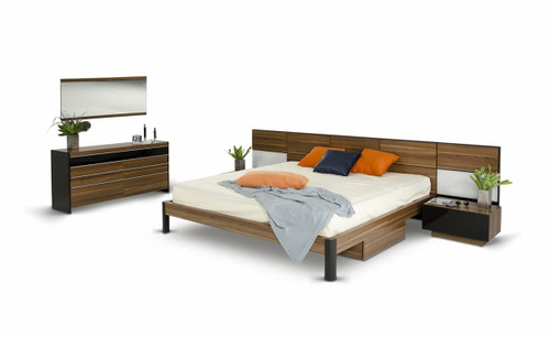 Eastern King Rondo Modern Platform Bed w/ Nightstands Storage And Lights / VGWCRONDO-EK