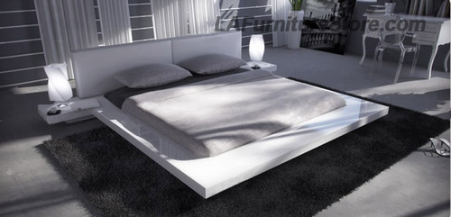 Eastern King Opal White Gloss Japanese Style Platform Bed with Nightstands / VGKCOPAL-WHT-EK