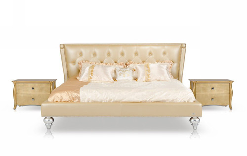 Eastern King Monica Modern Champagne Leather Bed / VGUNAW227-180-EK