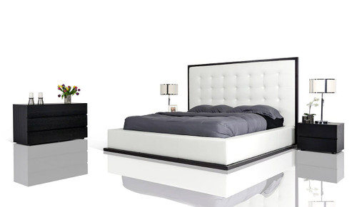Queen Modrest Beth Modern Wenge with White Leatherette Bed / VGBBBETH-Q