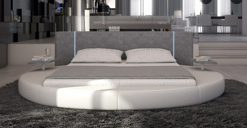 California King Rotondo Modern Eco-Leather Round Bed w/ LED Lights / VGINROTONDO-CK