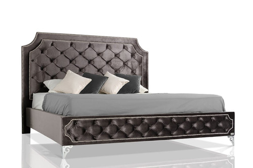 California King Leilah Transitional Tufted Fabric Bed / VGKNLEILAH-GREY-CK