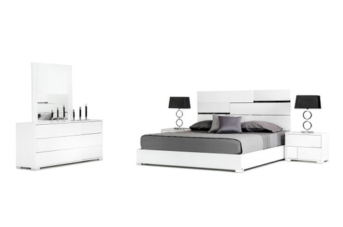 Queen Modrest Ancona Italian Modern White Bedroom Set / VGACANCONA-SET-WHT-Q