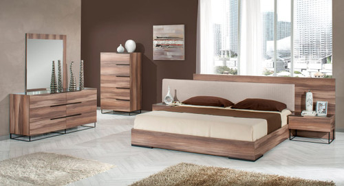 Eastern King Nova Domus Matteo Italian Modern Walnut & Fabric Bedroom Set / VGACMATTEO-SET-EK