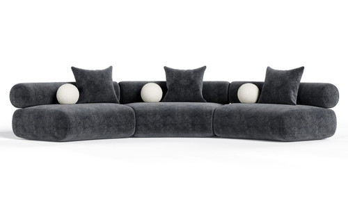 Simpson - Contemporary Dark Grey Fabric Curved Modular Sectional Sofa with Throw Pillows-3-Piece Sectional / VGOD-ZW-23018-GRY-MOD-3-Piece Sectional