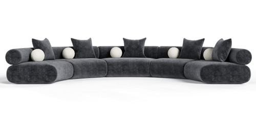Simpson - Contemporary Dark Grey Fabric Curved Modular Sectional Sofa with Throw Pillows-5-Piece Sectional / VGOD-ZW-23018-GRY-MOD-5-Piece Sectional