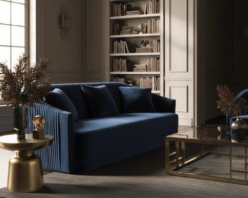 Palomar Modern Blue Velvet & Brass Sofa / VGVCS1811-BLU-SOFA