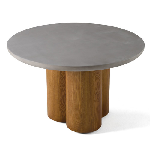 Bateman - Modern Faux Concrete + Walnut Round Dining Table / VGMC-GF-1C009