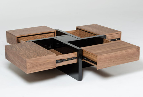 Makai Modern Walnut & Black Square Coffee Table / VGBBLE624E
