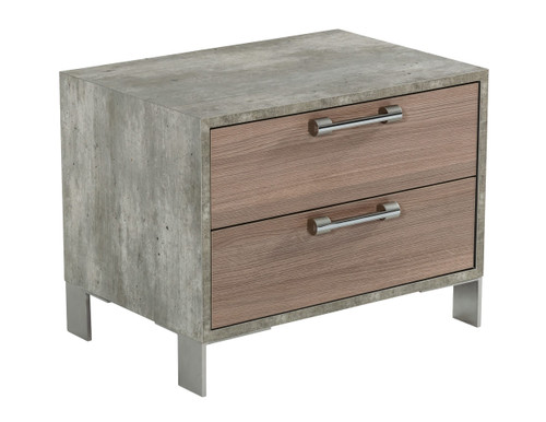 Boston - Modern Brown Oak & Brushed Stainless Steel Nightstand / VGANBOSTON-NS
