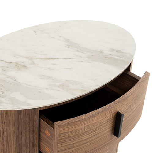 Chelton - Contemporary White Ceramic & Walnut Oval Nightstand / VGHB351U3-WAL-NS
