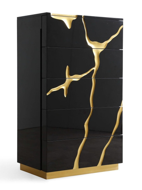 Aspen - Modern Black & Gold Chest / VGVCJ1801-5H-BLK-CHEST
